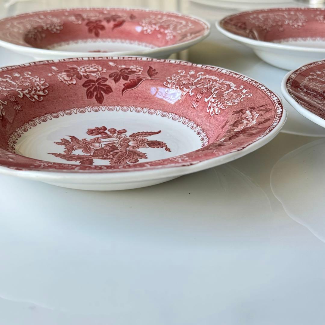 未使用 スポード 4枚セット ピンクカミラ リムプレート スープ パスタ 皿