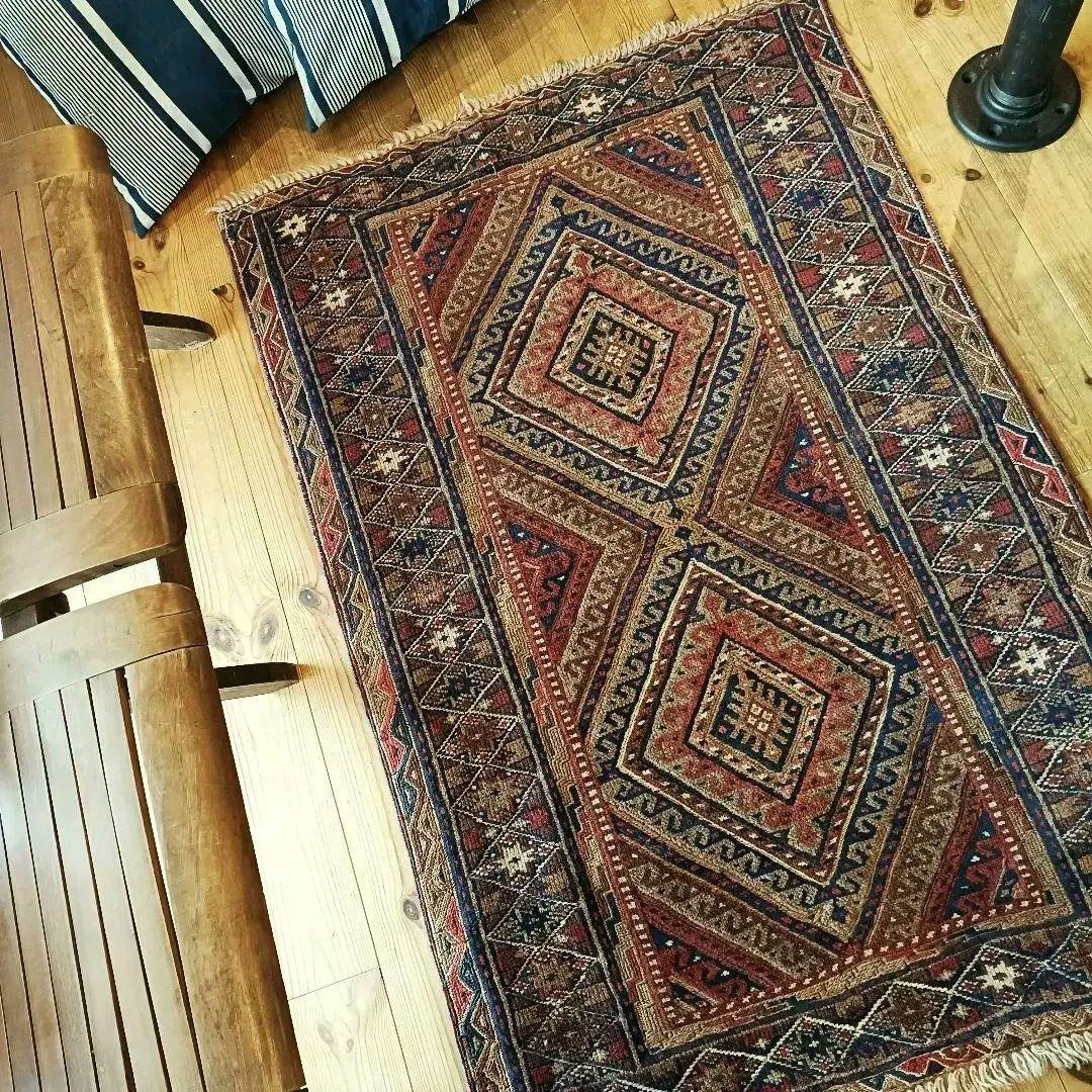 ※【てふてふ】90s マシュワニ　トライバルラグ　ヴィンテージラグ