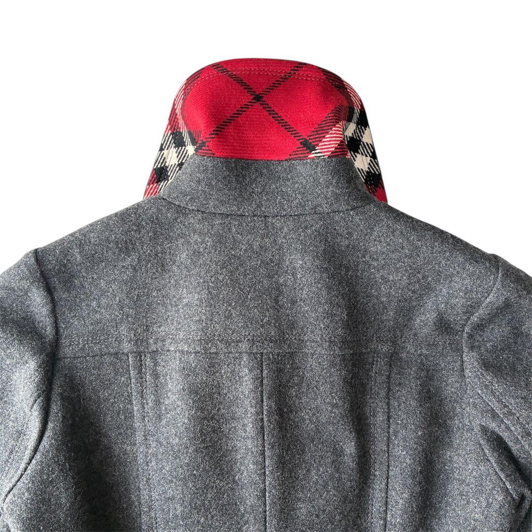 美品 バーバリーブルーレーベル ピーコート シルバーボタン グレー ノバチェック