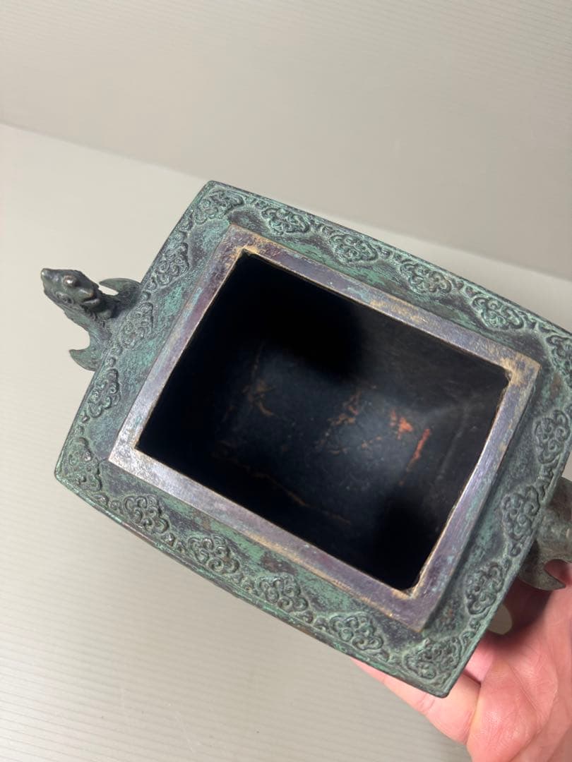 2136  高岡銅器 米田秀保造 獅子摘 龍鳳凰紋 四つ足 香炉