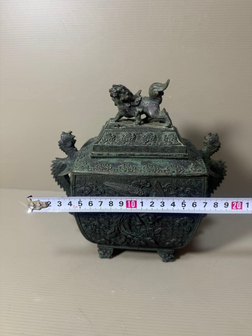 2136  高岡銅器 米田秀保造 獅子摘 龍鳳凰紋 四つ足 香炉