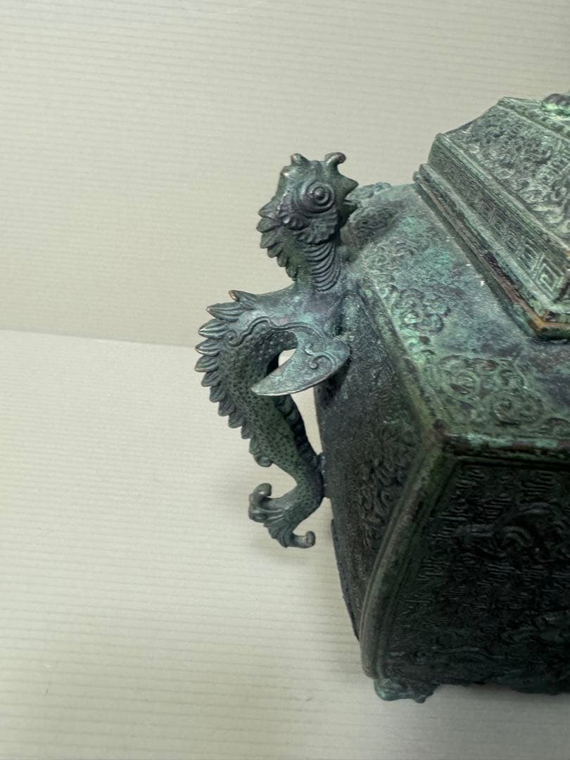 2136  高岡銅器 米田秀保造 獅子摘 龍鳳凰紋 四つ足 香炉