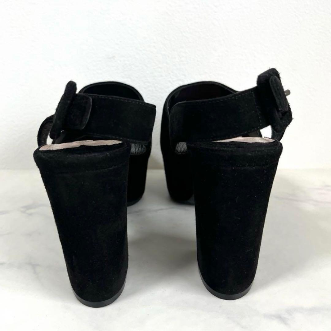 美品 MIUMIU 36.5 ビジュー サンダル チャンキーヒール スエード 黒