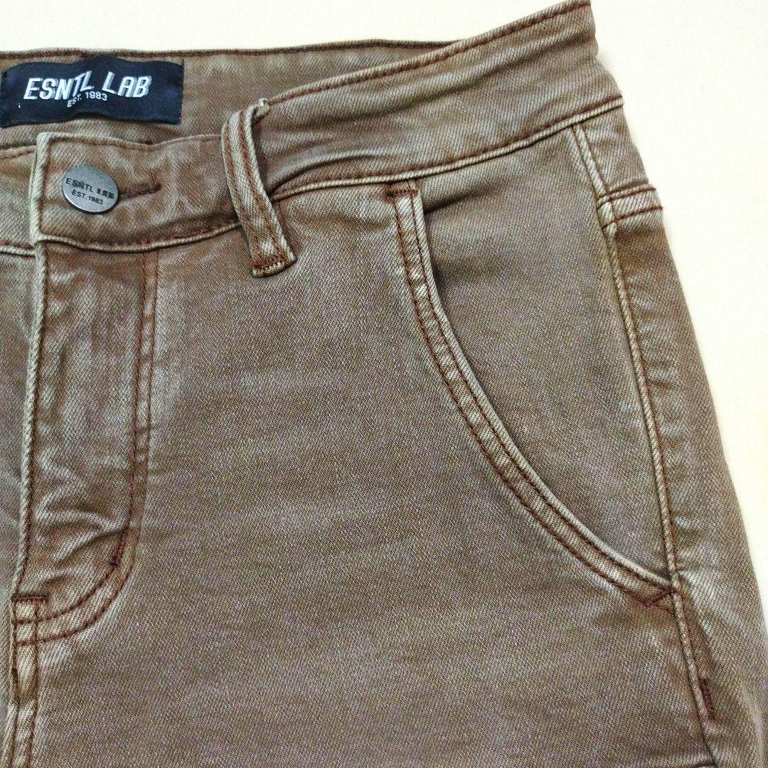 ESNTL LAB　ハードダメージフレアデニムパンツ　ビンテージ加工　茶系　30