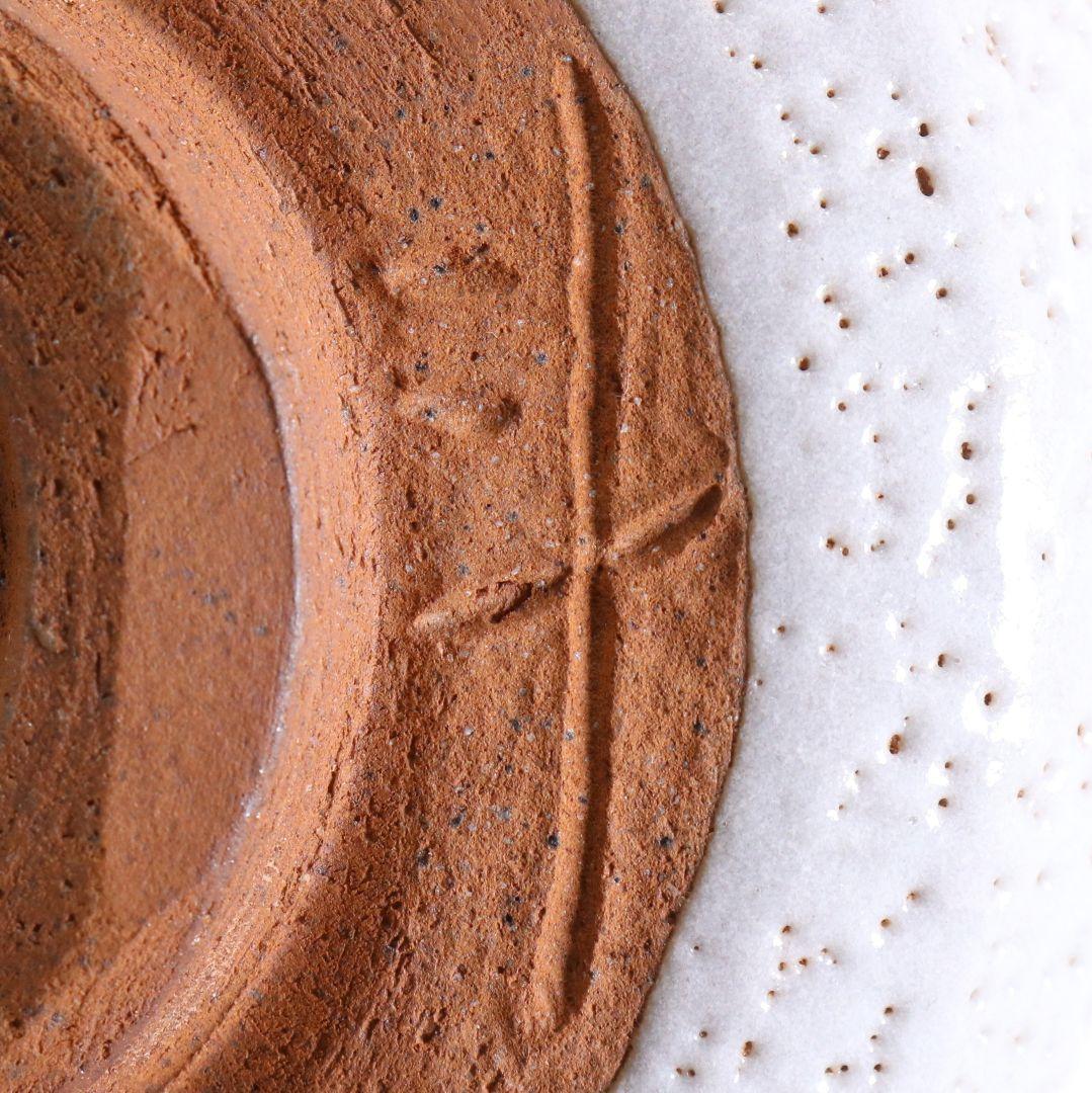 人間国宝 荒川豊蔵作 志野茶碗 茶道具 共箱共布　AW890　T1