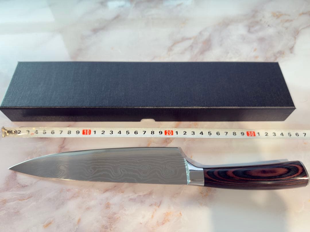 V10号金 シェフナイフ ダマスカス鋼 刃渡210mm 木柄