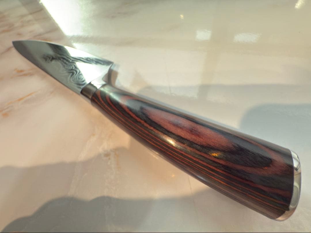 V10号金 シェフナイフ ダマスカス鋼 刃渡210mm 木柄
