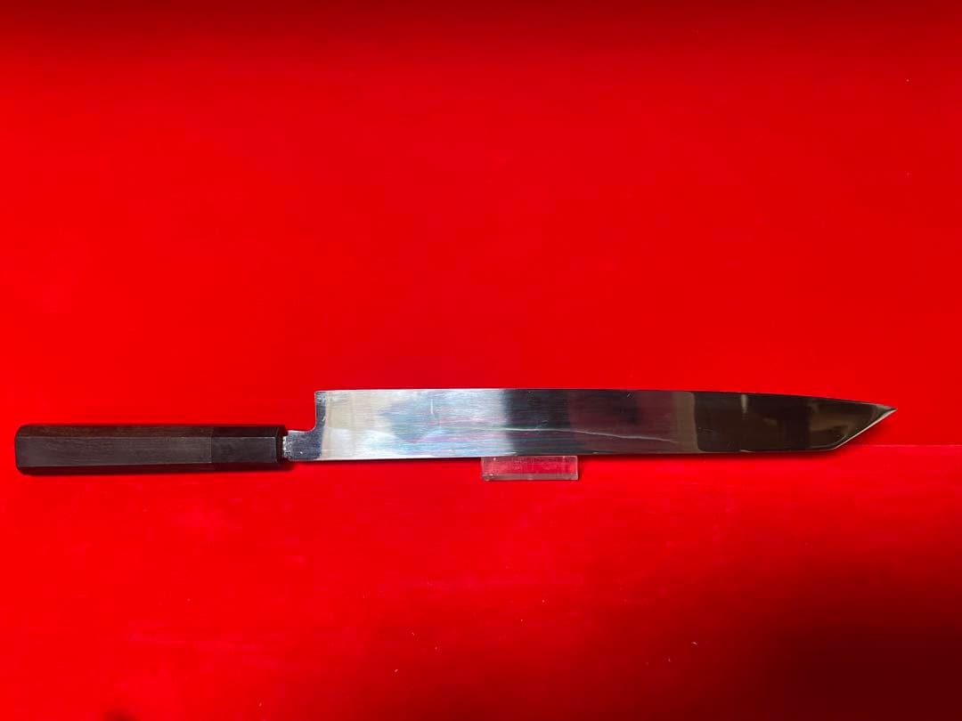 No.01372 包丁　切付　本焼　白鋼　富士山満月　堺打　中子刻印有り　箱付