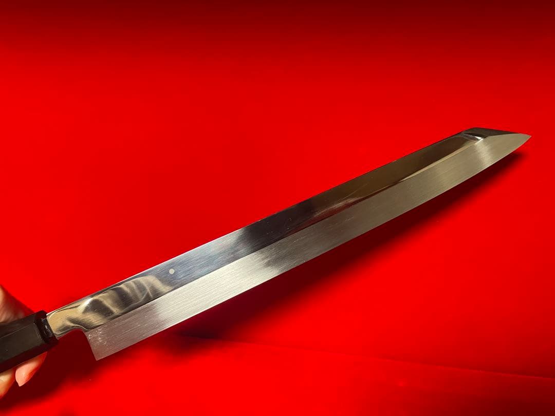 No.01372 包丁　切付　本焼　白鋼　富士山満月　堺打　中子刻印有り　箱付