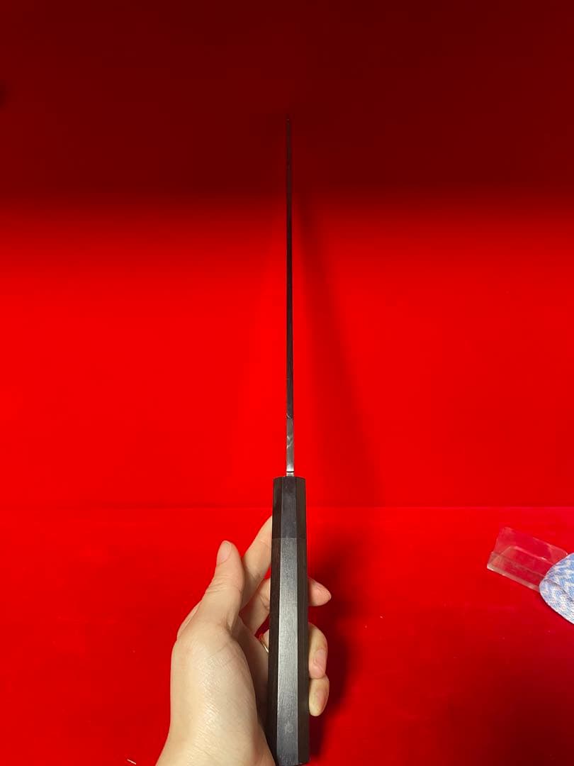 No.01372 包丁　切付　本焼　白鋼　富士山満月　堺打　中子刻印有り　箱付