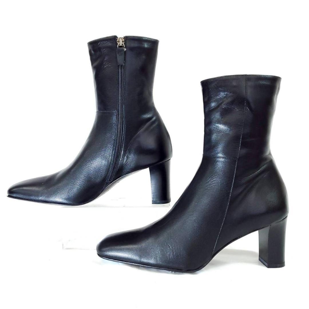 ローレンラルフローレン　新品　ショートブーツ　サイドジップ　スクエア　レザー