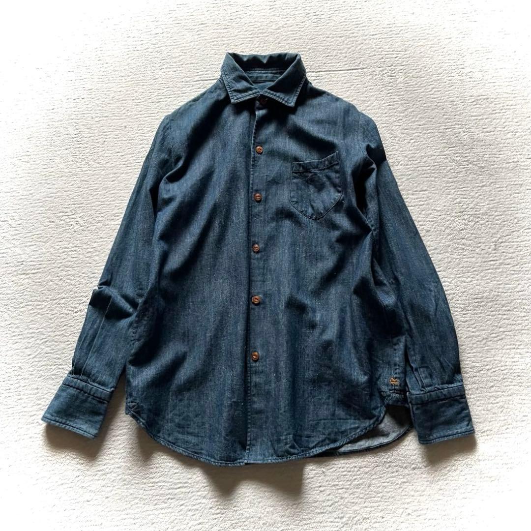 45R 人気 デニム インディゴ染め シャツ ネップ R刺繍 S 45rpm