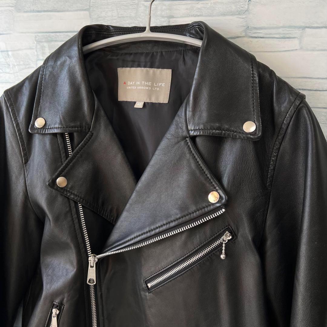UNITED ARROWS⭐️本革ダブルライダースジャケット、黒色、サイズ40