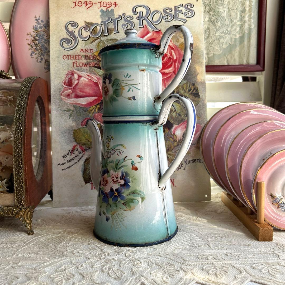 フランスアンティーク　japy スズランとビオラのコーヒーポット