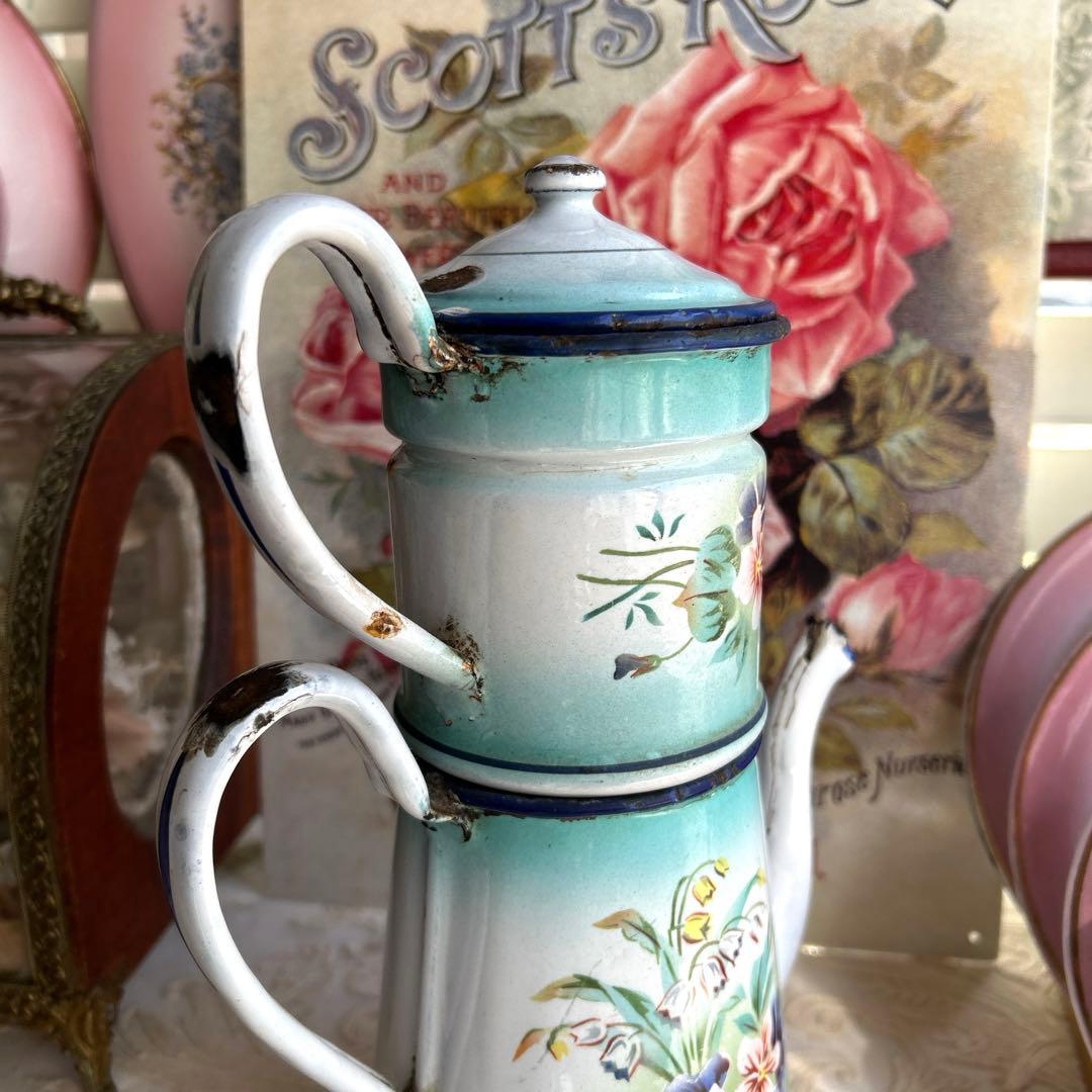 フランスアンティーク　japy スズランとビオラのコーヒーポット