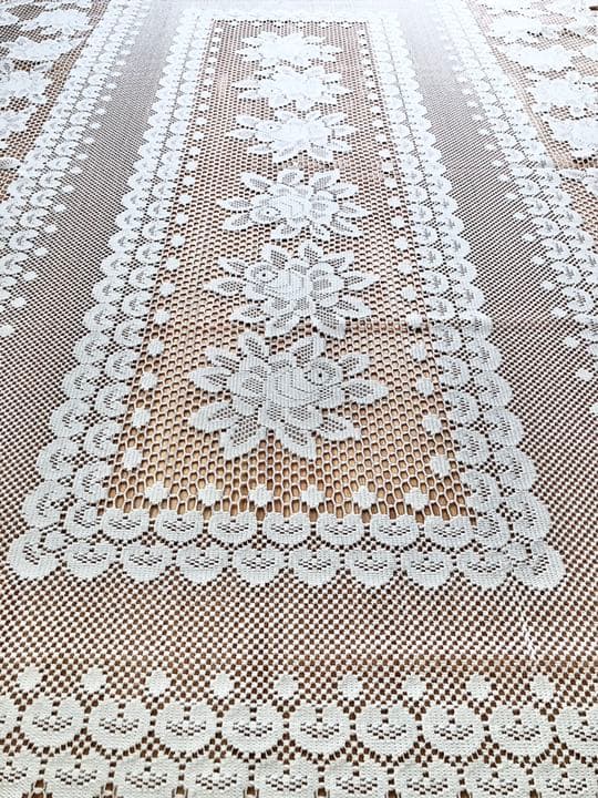 【美品】フランスアンティークレーステーブルクロス　リネンクロシェレースクロス♪
