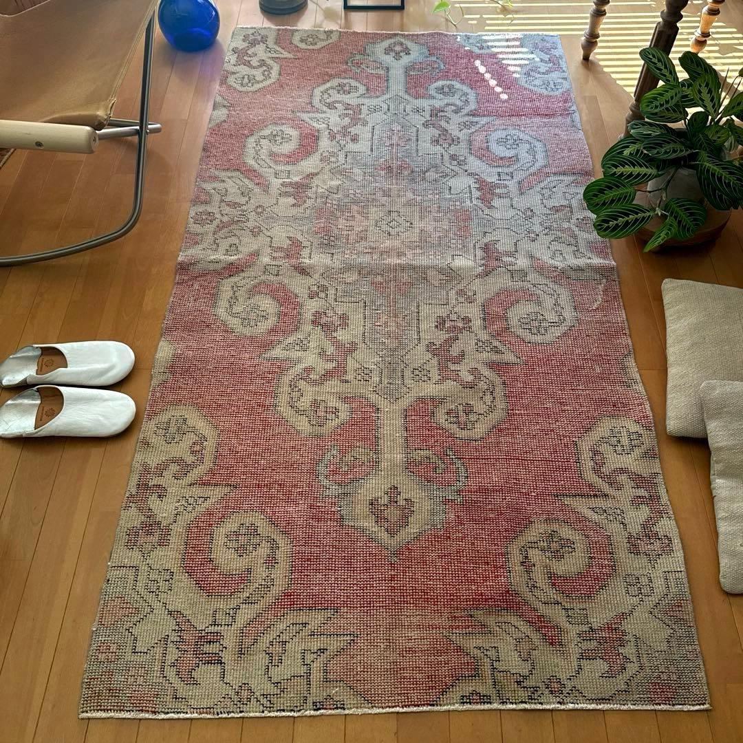 94×180 リバーシブル　擦れシャビーなメダリオン　トルコヴィンテージラグ