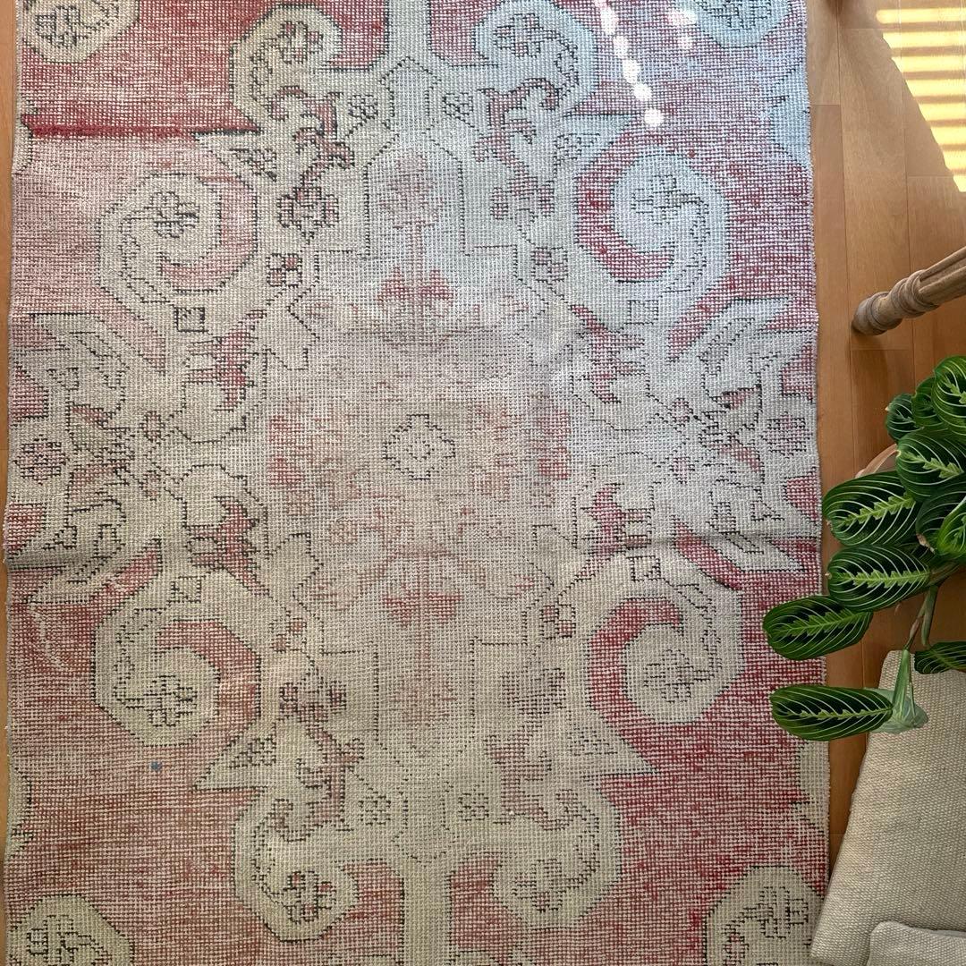 94×180 リバーシブル　擦れシャビーなメダリオン　トルコヴィンテージラグ