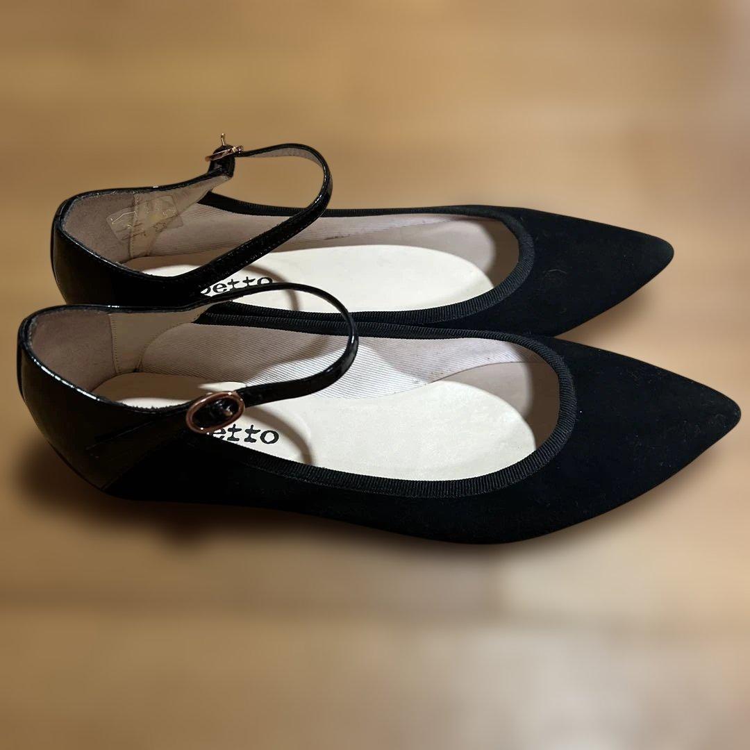 repetto ブラック アンクルストラップフラットシューズ