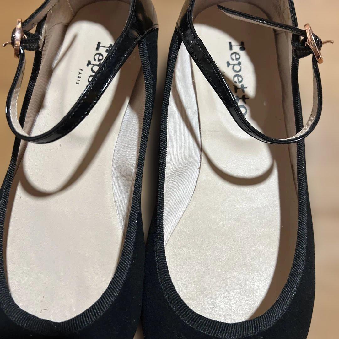 repetto ブラック アンクルストラップフラットシューズ