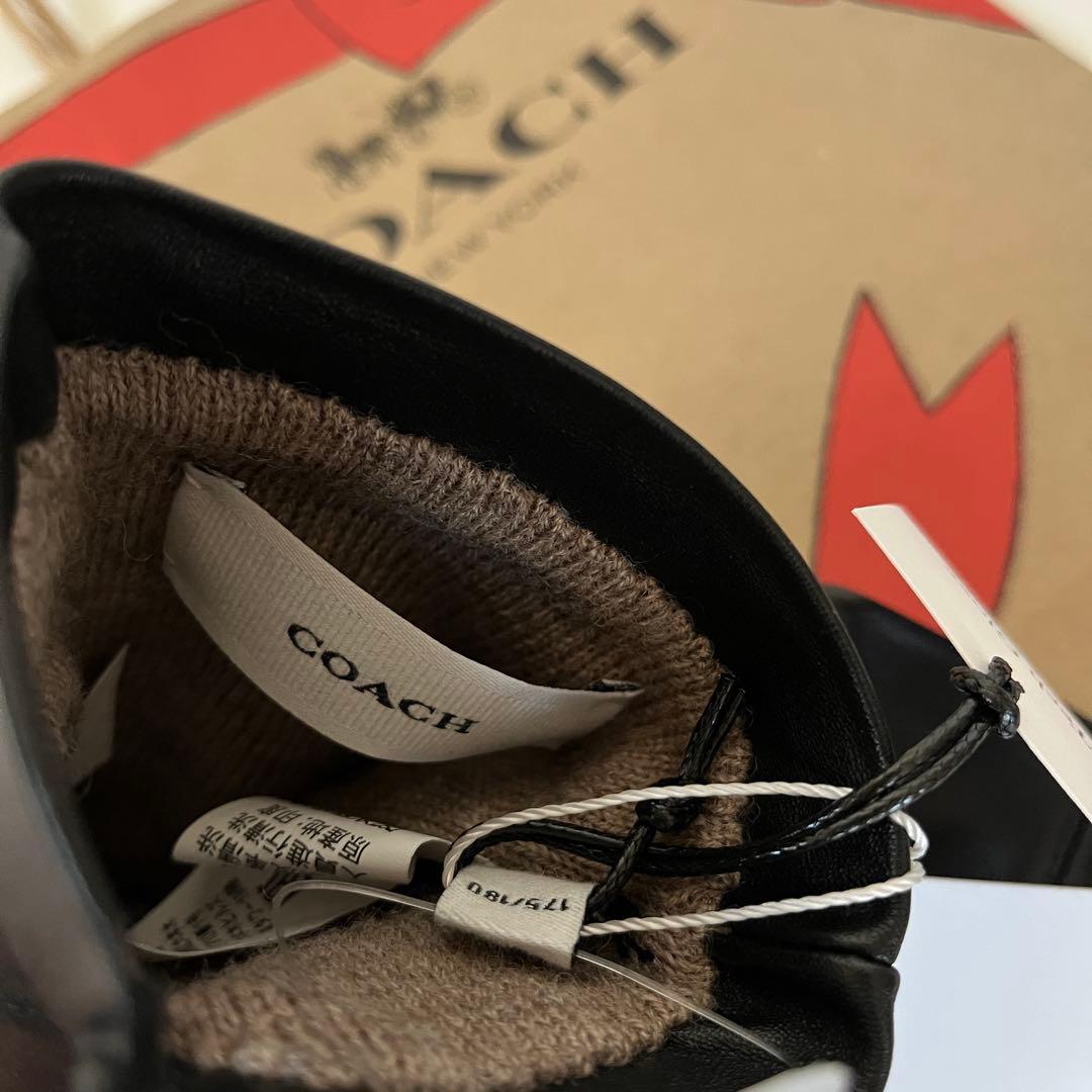 コーチ☆新品☆レザーテック スマホ対応 グローブ 手袋/ブラック 黒 S