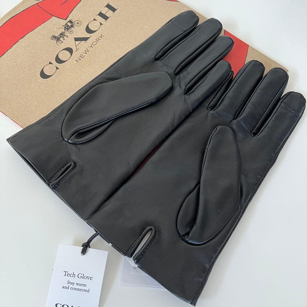 コーチ☆新品☆レザーテック スマホ対応 グローブ 手袋/ブラック 黒 S