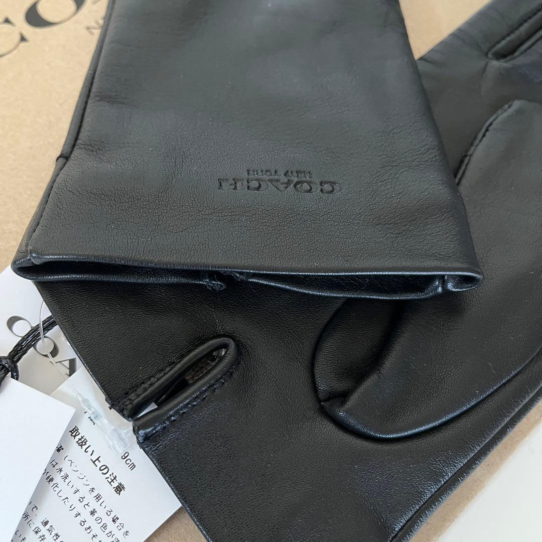 コーチ☆新品☆レザーテック スマホ対応 グローブ 手袋/ブラック 黒 S