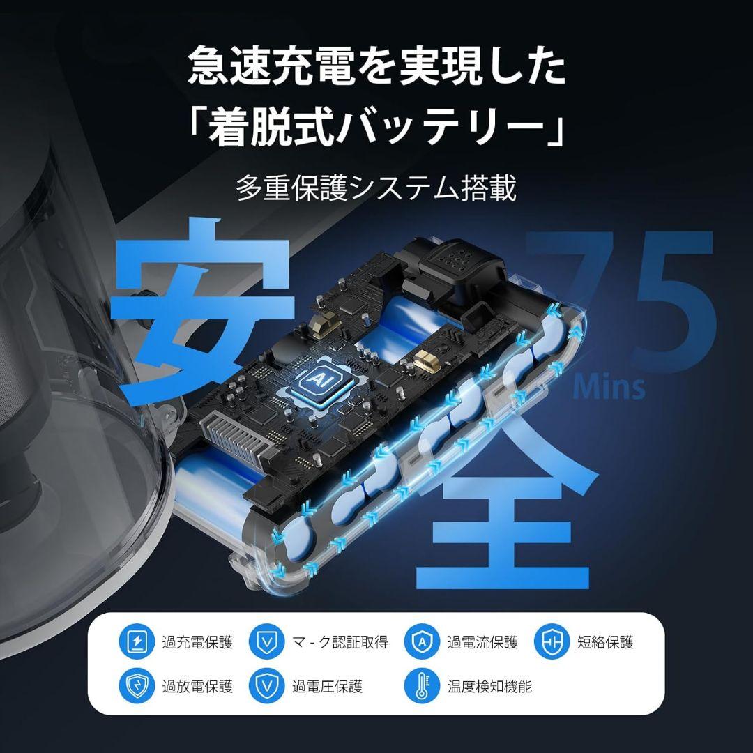 コードレス掃除機 除菌機能搭載 85Kpa 超強力吸 自立式 75分連続稼働