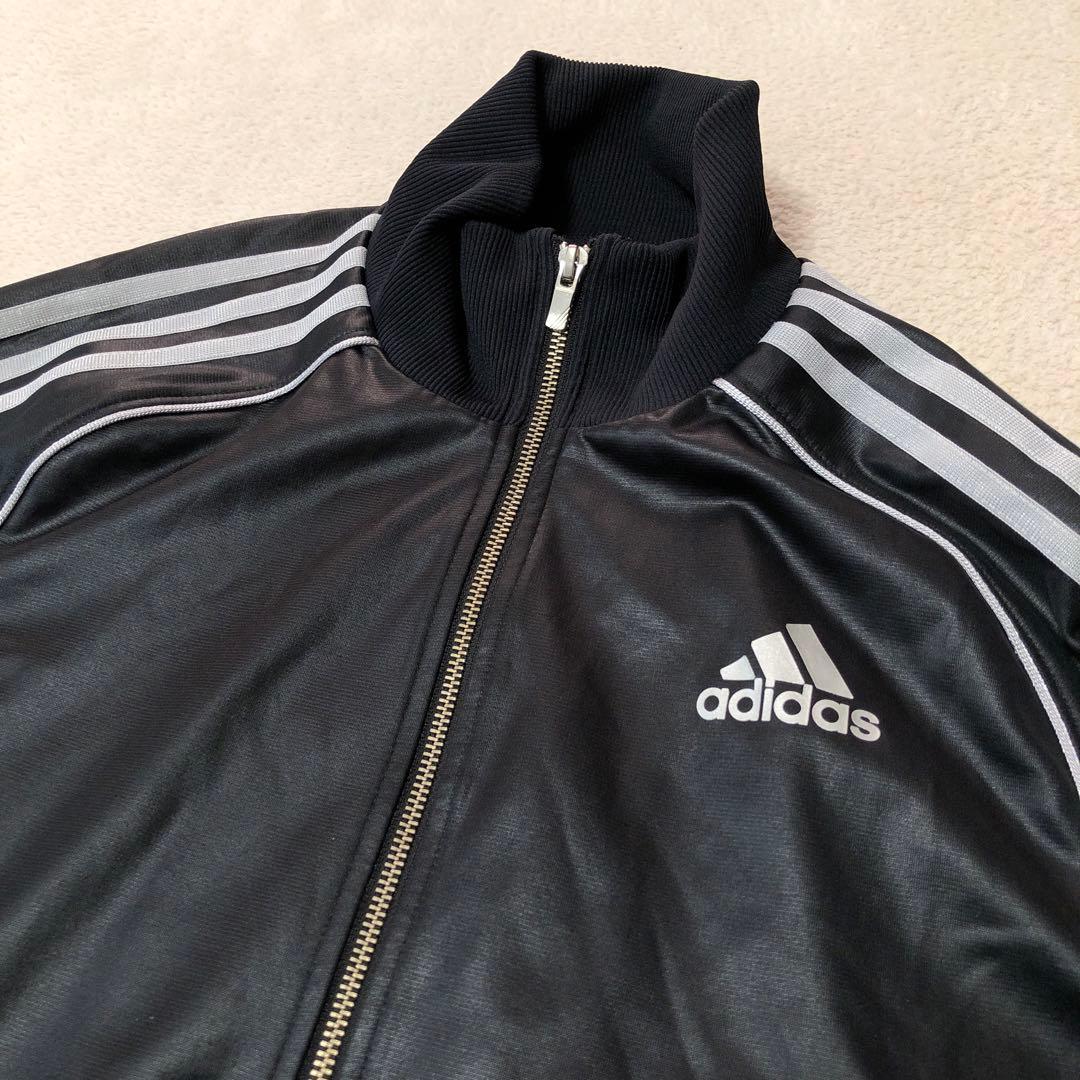 adidas　光沢デザイン　ジャージ上下　セットアップ　ブラック　y2k