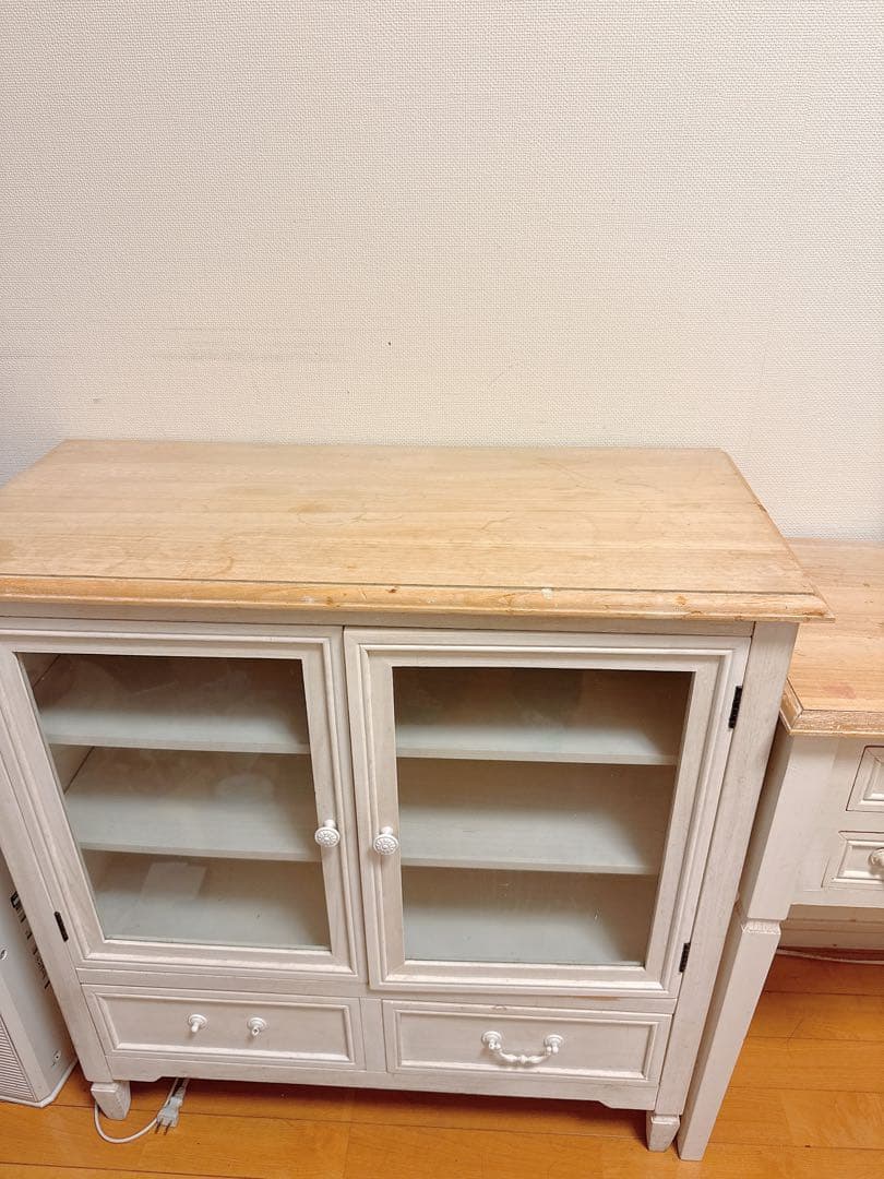 【1点価格】ブロカントシリーズ　ホワイト木製家具(鏡台・テレビ台・チェスト)