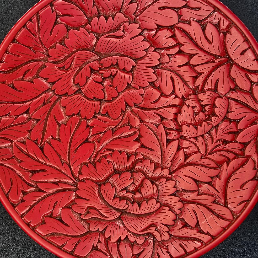村上木彫堆朱 飾り皿 牡丹唐草 漆器 うるし塗り 漆 天然木 伝統工芸品