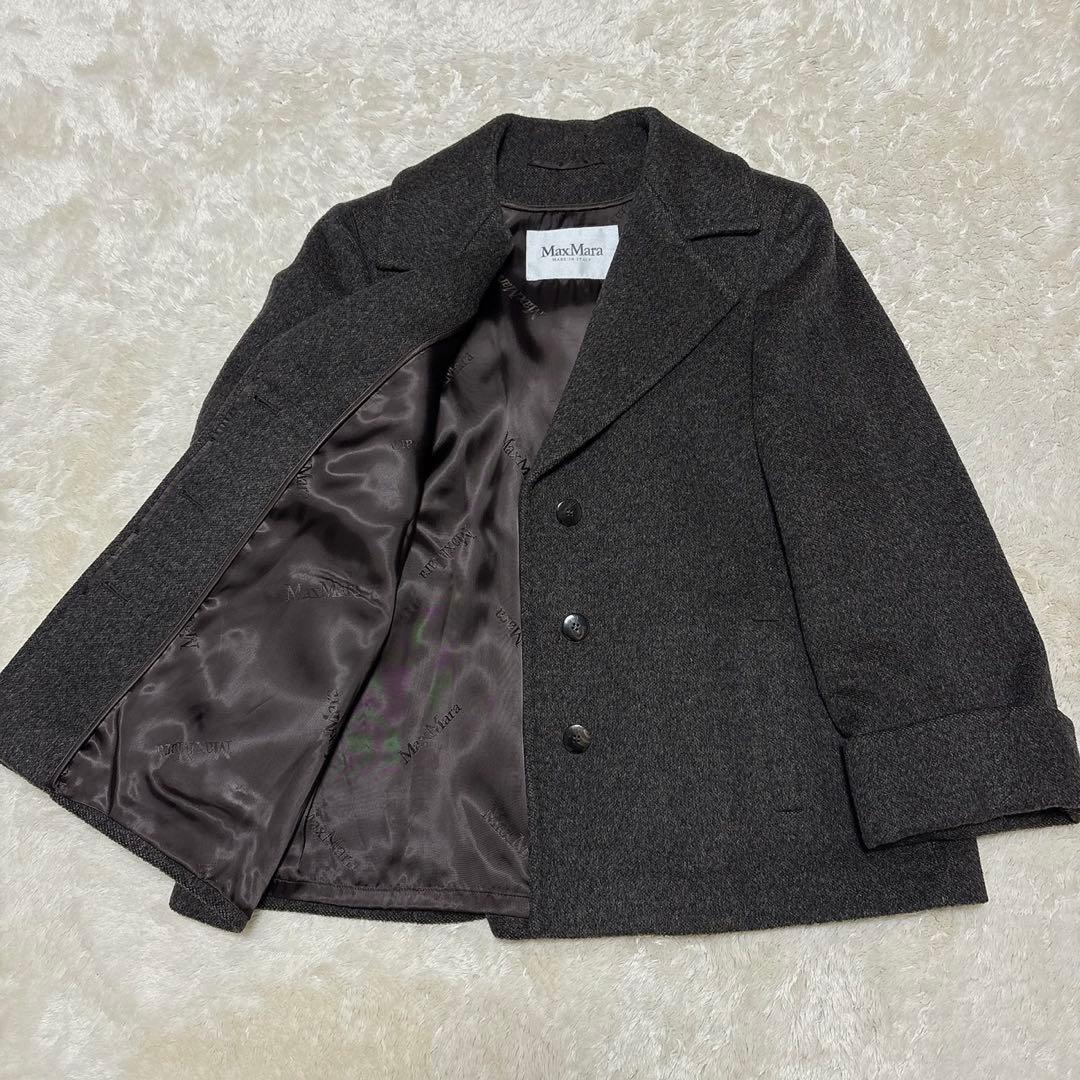 美品 MaxMara 白タグ アンゴラ混キャメルショートコート ブラウン 42
