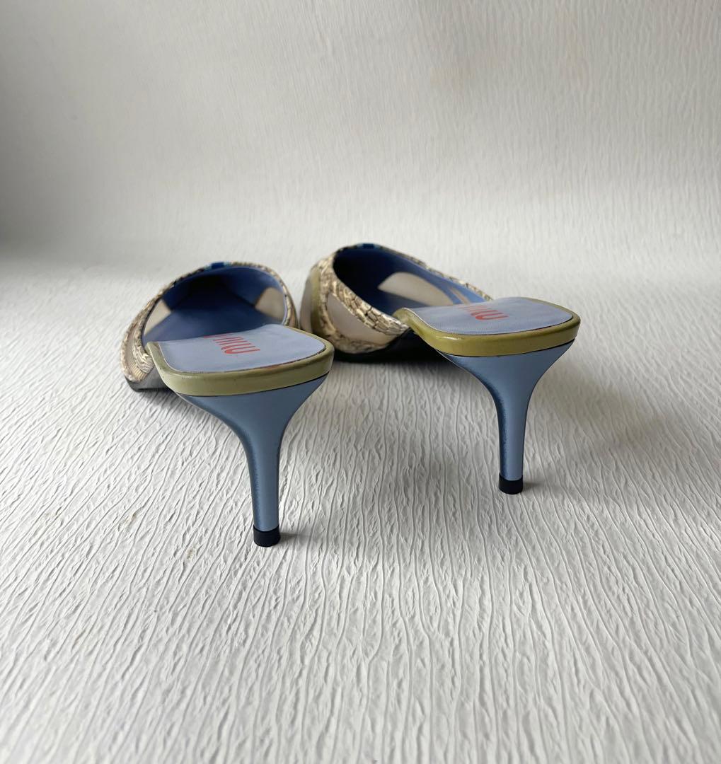 激レア 美品miu miu ポインテッドトゥ 異素材 蛇革 ミュール サンダル