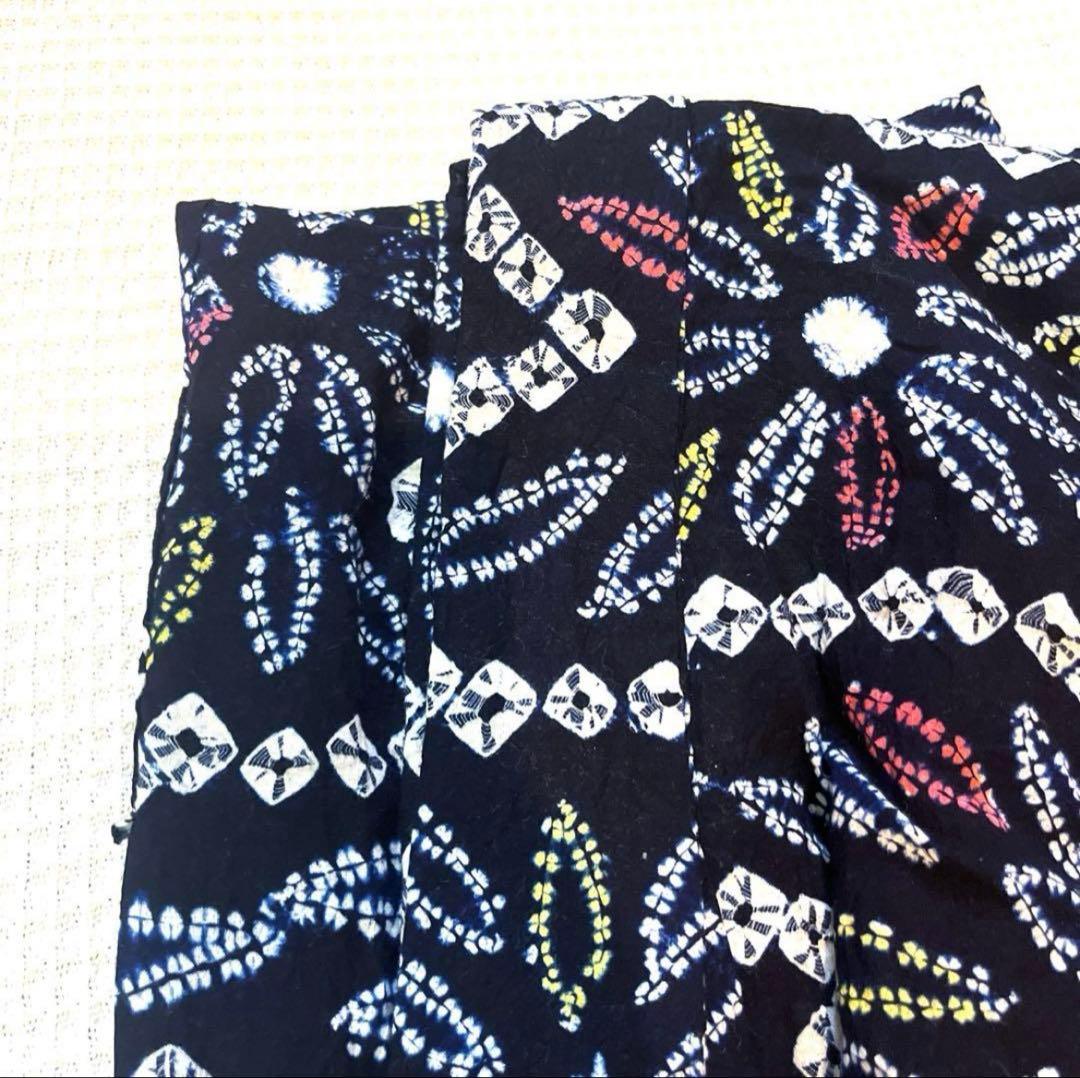 有松鳴海絞り 華やか 菊葉 手蜘蛛絞り 一部しつけ付き 手縫い濃紺 美品