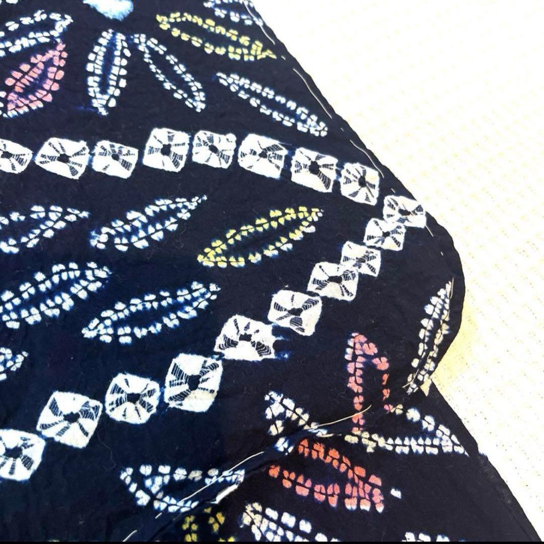 有松鳴海絞り 華やか 菊葉 手蜘蛛絞り 一部しつけ付き 手縫い濃紺 美品