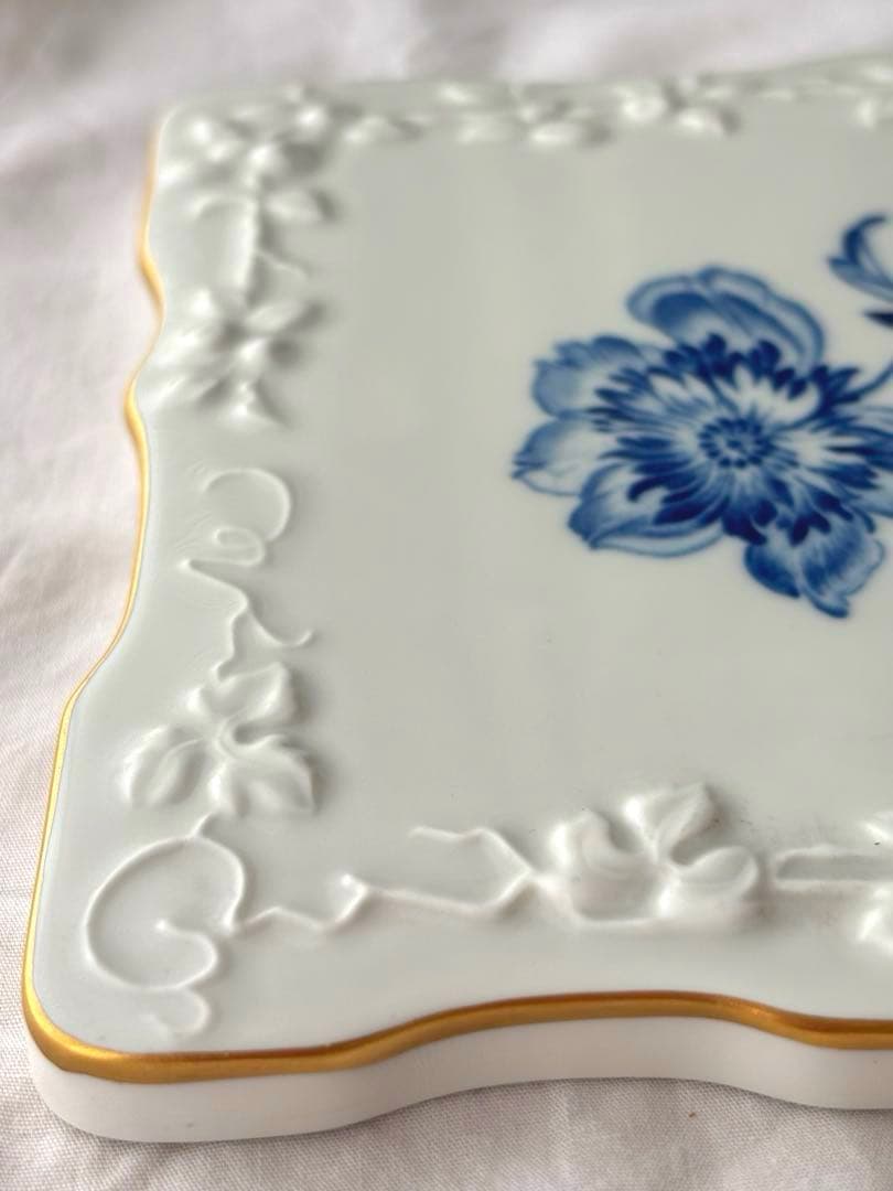 マイセン　陶板飾り絵　ブルーフラワー