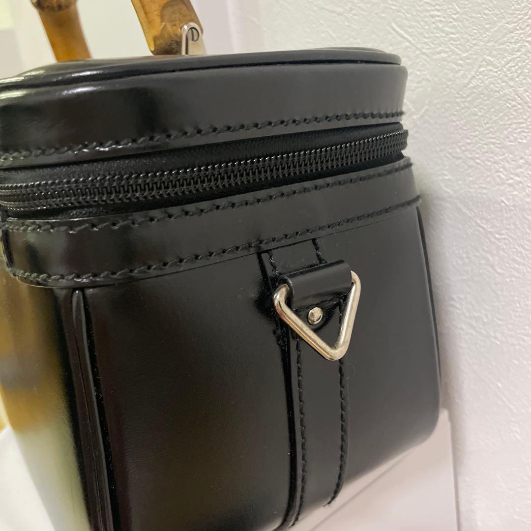 グッチ　バニティ黒レザー バンブーハンドル バッグ