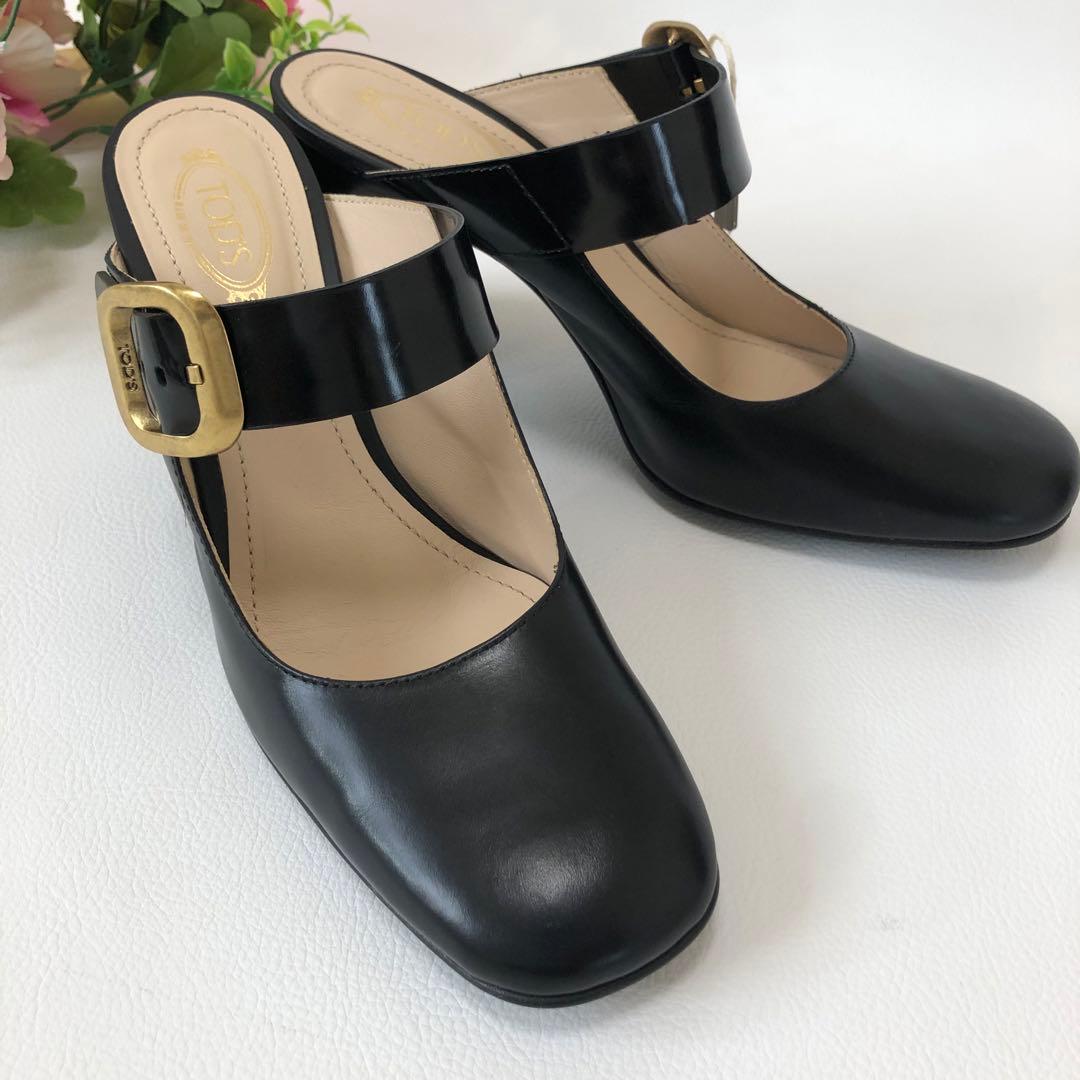 トッズ　ミュール　サンダル　ワンベルト　チャンキーヒール