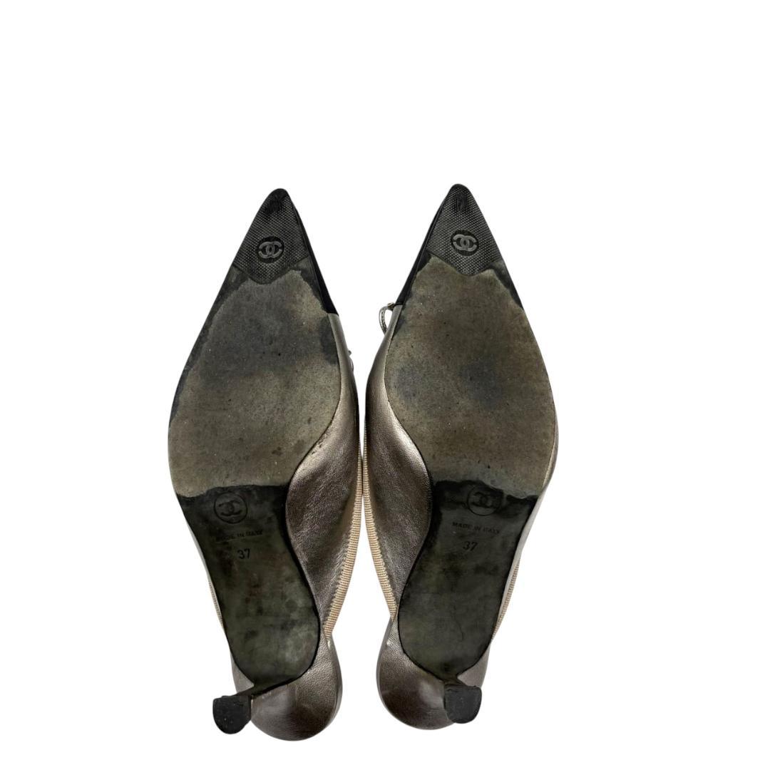 シャネル CHANEL バイカラー ミュール ココマーク シルバー