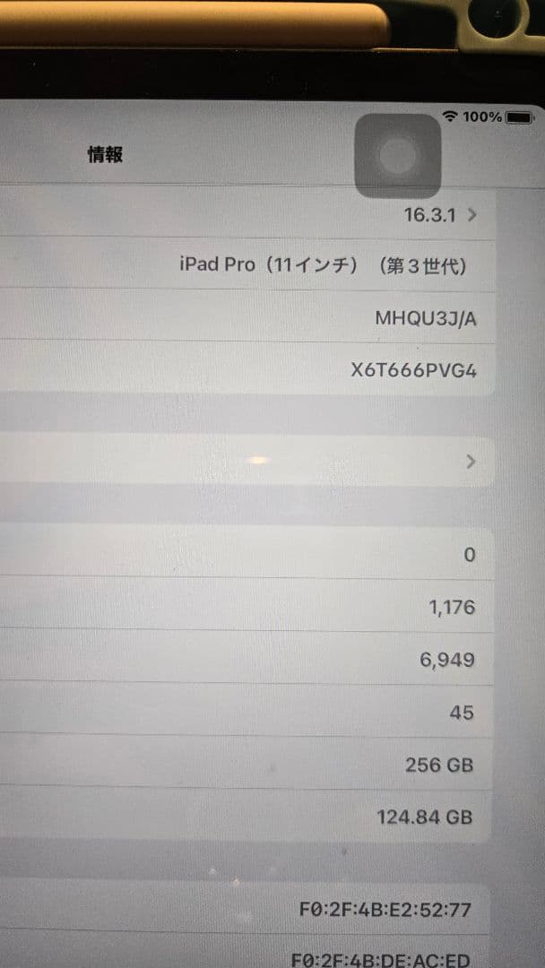 iPadPro11インチ第3世代256GBペン付き充電容量100%ココア！