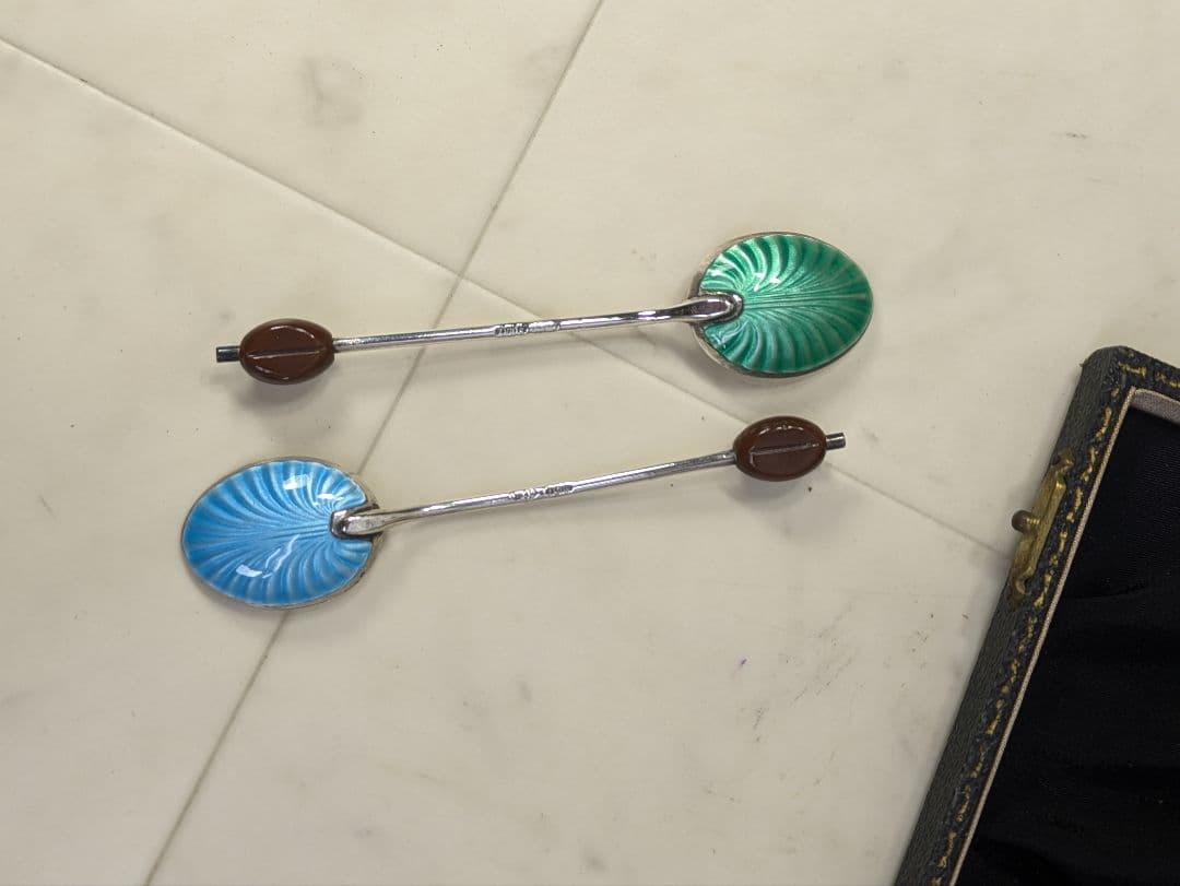 英国 アンティーク 1949年 スターリングシルバー スプーン 6本 エナメル