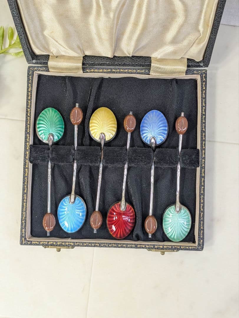 英国 アンティーク 1949年 スターリングシルバー スプーン 6本 エナメル