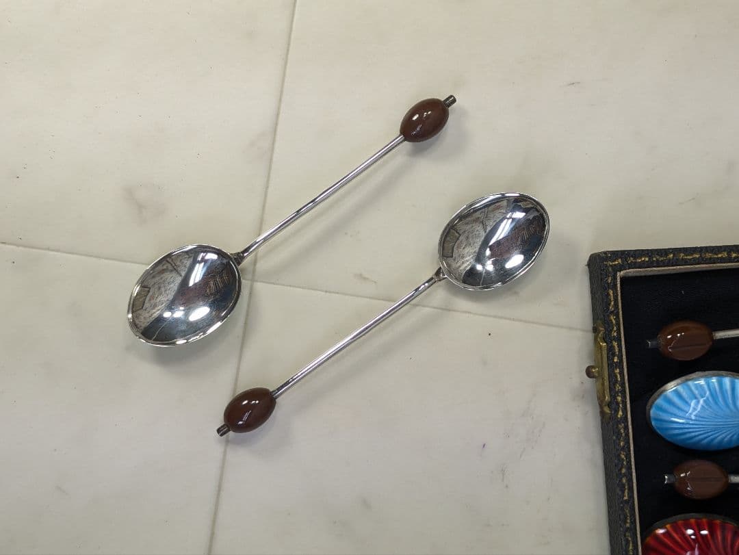 英国 アンティーク 1949年 スターリングシルバー スプーン 6本 エナメル