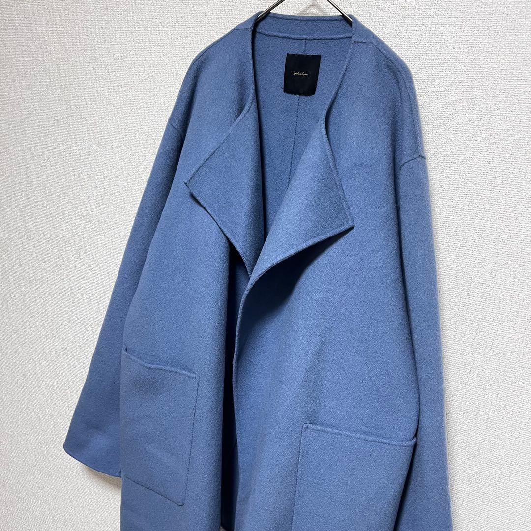 ゆいぴー　　ウールノーカラーミドル丈コート　ダブルフェイス　リバー