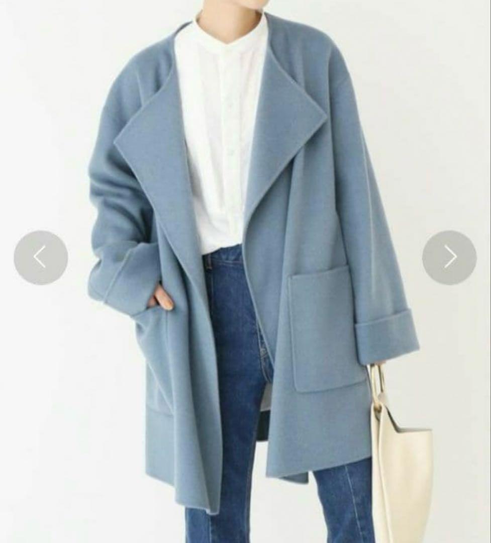 ゆいぴー　　ウールノーカラーミドル丈コート　ダブルフェイス　リバー