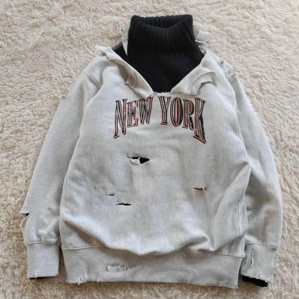 半壊 襤褸 クラッシュ NEW YORK ボロ加工 トレーナー 常田大希 L