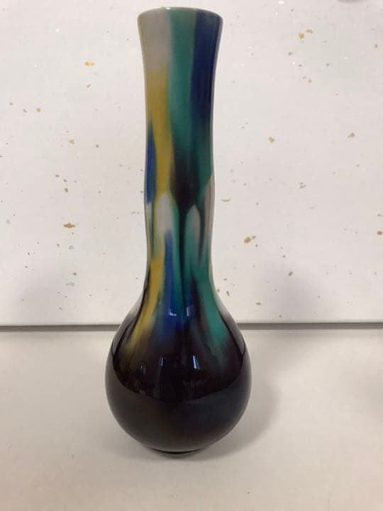 三代 人間国宝 徳田八十吉  (正彦銘)彩釉　花入　21.5㎝ 管理T34