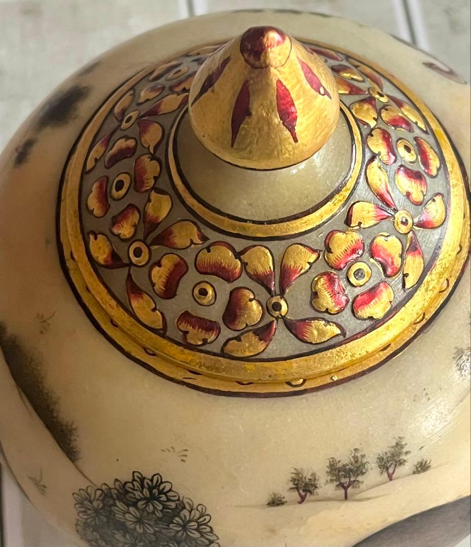 定価25,000円 手描き 象細密図 大理石 小物入 金彩仕上げ マハラジャ様式