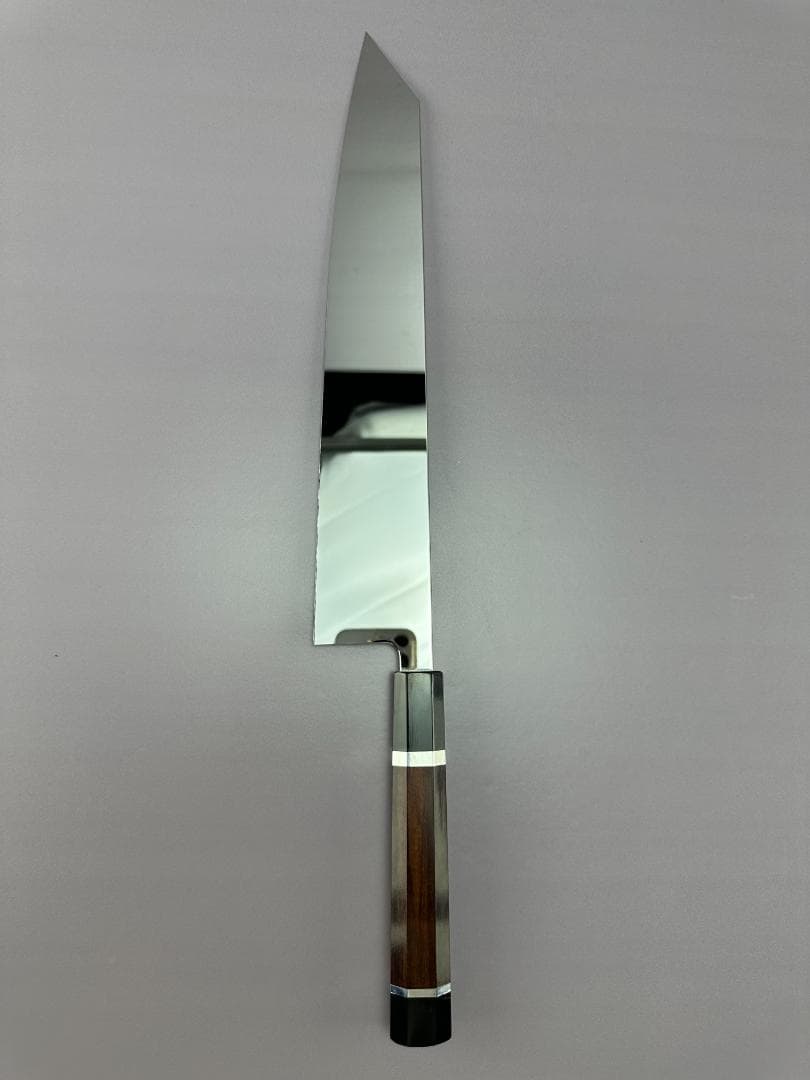 5632 完全ウルトラ鏡面 尺一 切付牛刀 スネークウッド黒水牛角二本銀巻八角柄