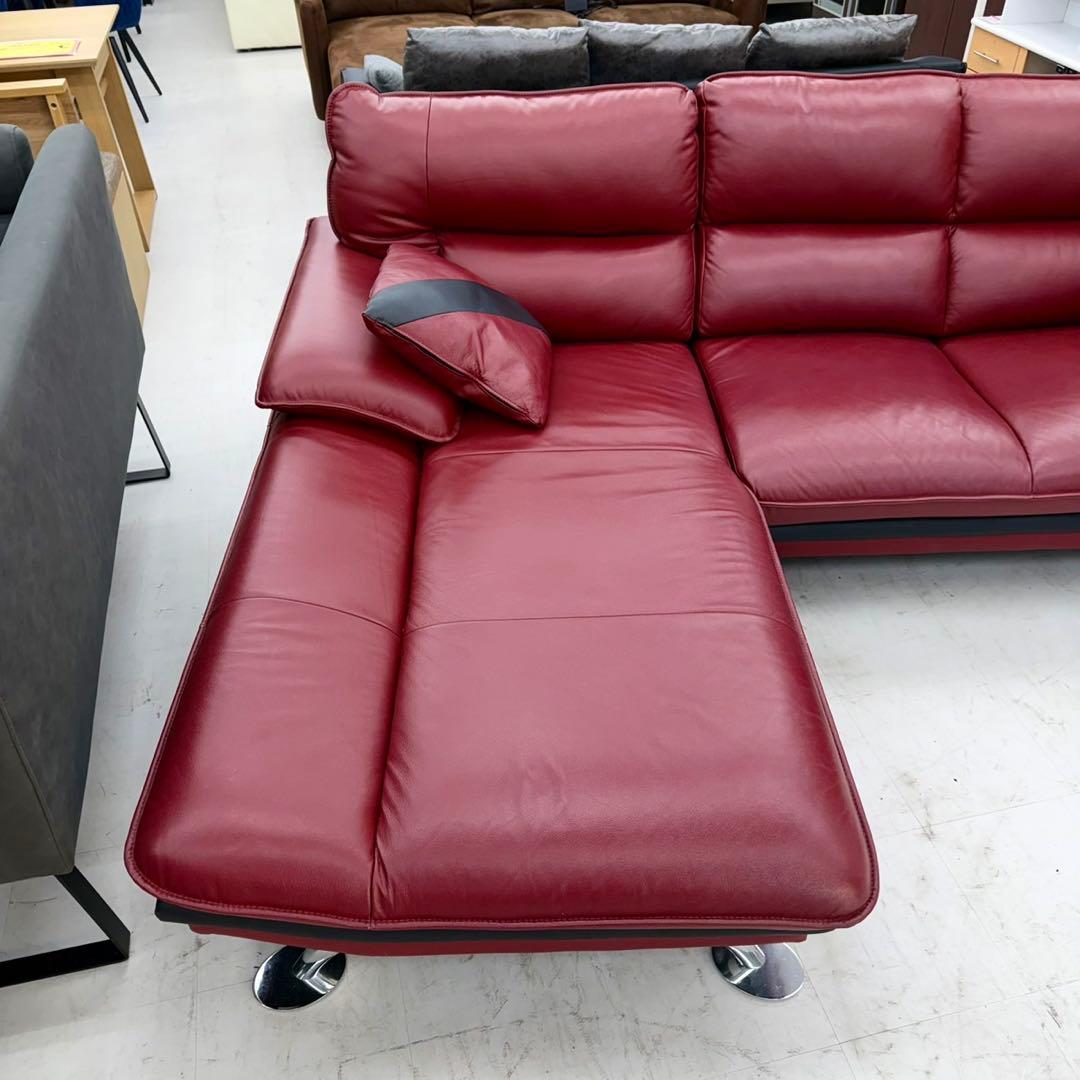 定価169,900円♪ ニトリ 235cm幅カウチソファ クッション付き 本革製